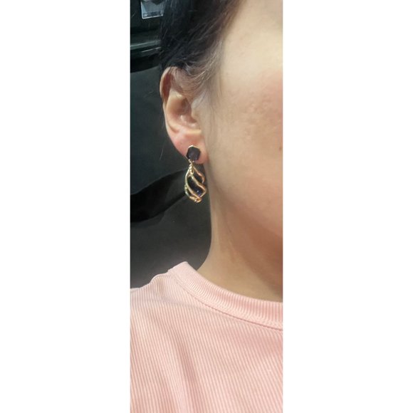 navy blue earrings gold chandelier earrings dark blue wedding crystal earrings - Picture 5 of 9